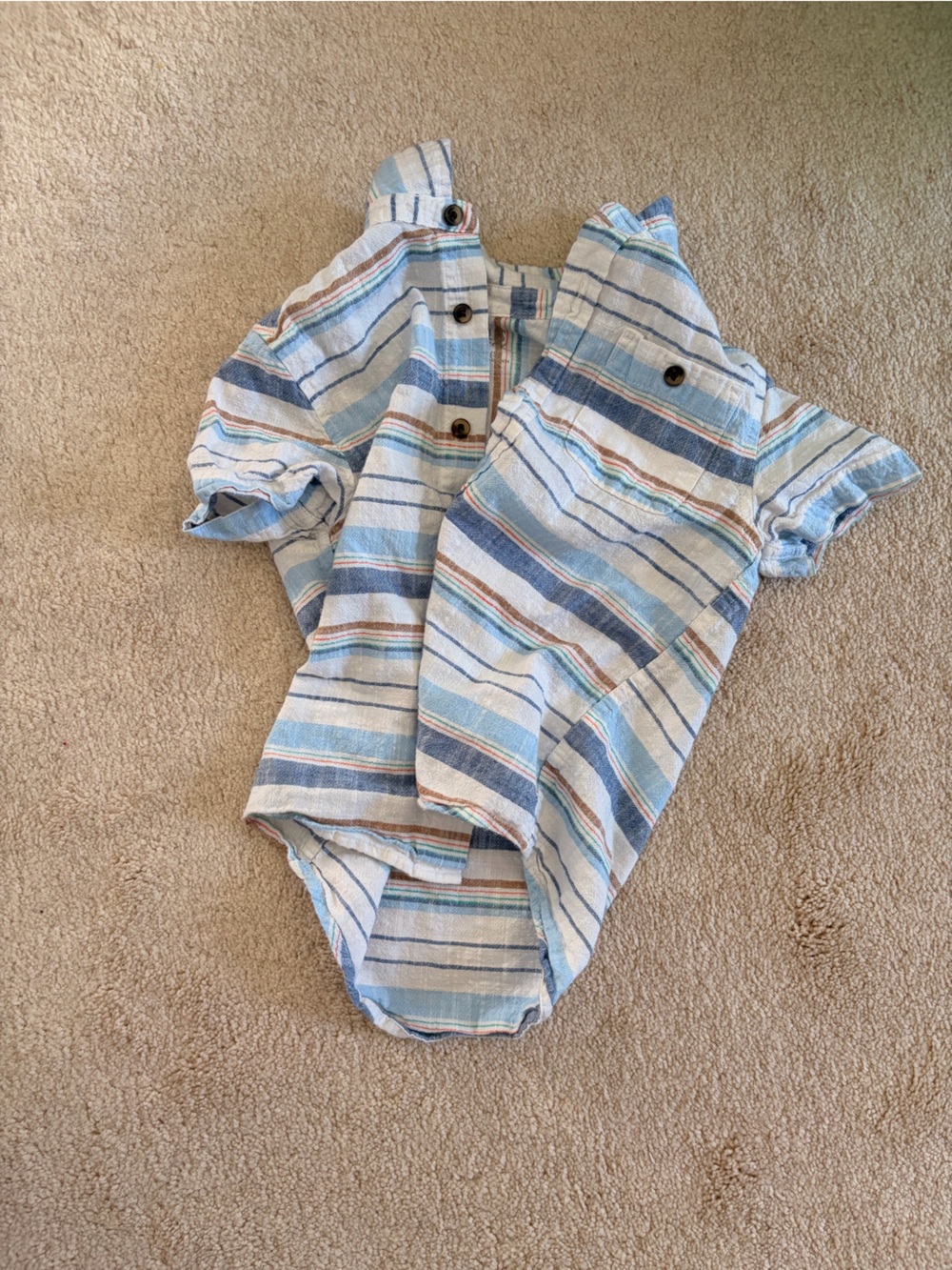 Falls Creek striped button-down shirt in light blue, navy, tan